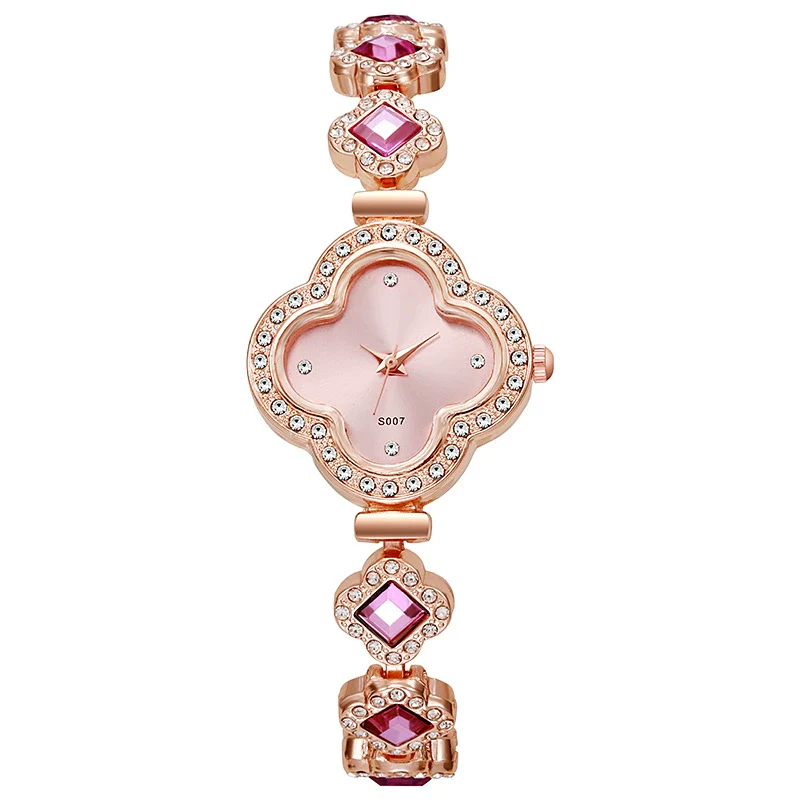 Leisure Fourleaf Clover Alloy Bracelet Quartz Watch For Women With Rhombus Dial - Image 8