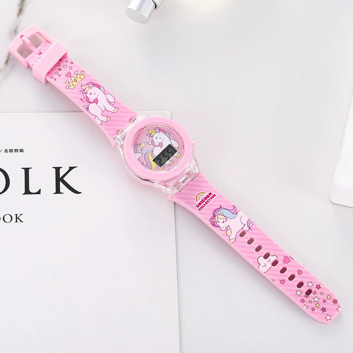 Leisure Luminous Unicorn Alloy And Silicone Electronic Watch With Stainless Steel Clasp And Round Dial - Image 4
