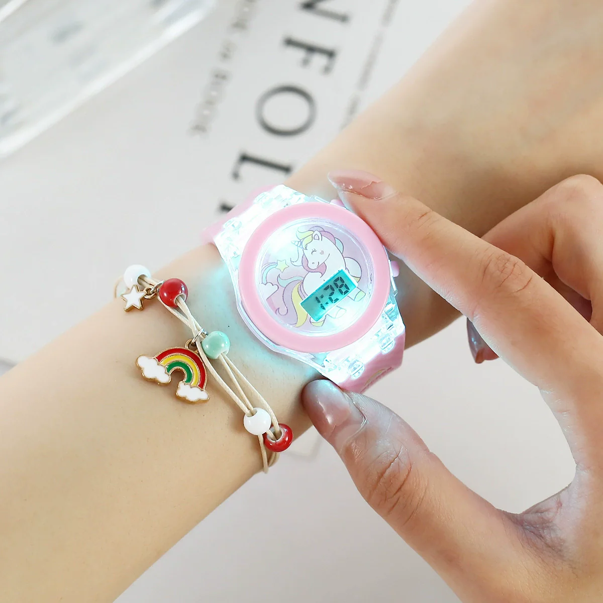 Leisure Luminous Unicorn Alloy And Silicone Electronic Watch With Stainless Steel Clasp And Round Dial - Image 6
