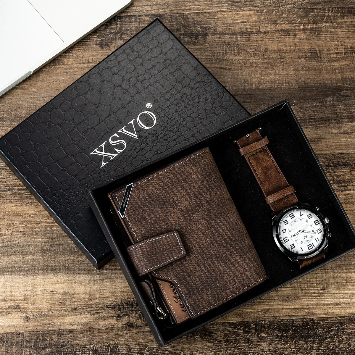 Leisure Men's Alloy Case Stainless Steel Clasp Pu Strap Round Dial Gift Watch And Wallet Set - Image 5
