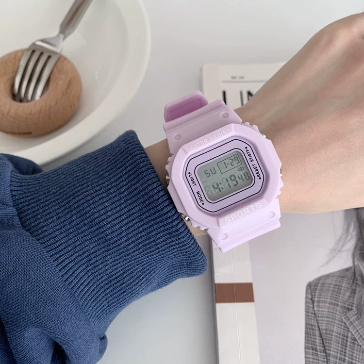 Leisure Plastic And Silicone Square Couple Electronic Watch Multifunctional Luminous Digital - Image 2