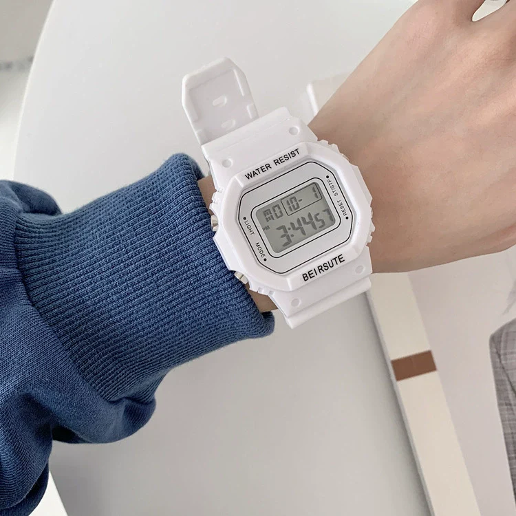 Leisure Plastic And Silicone Square Couple Electronic Watch Multifunctional Luminous Digital - Image 4