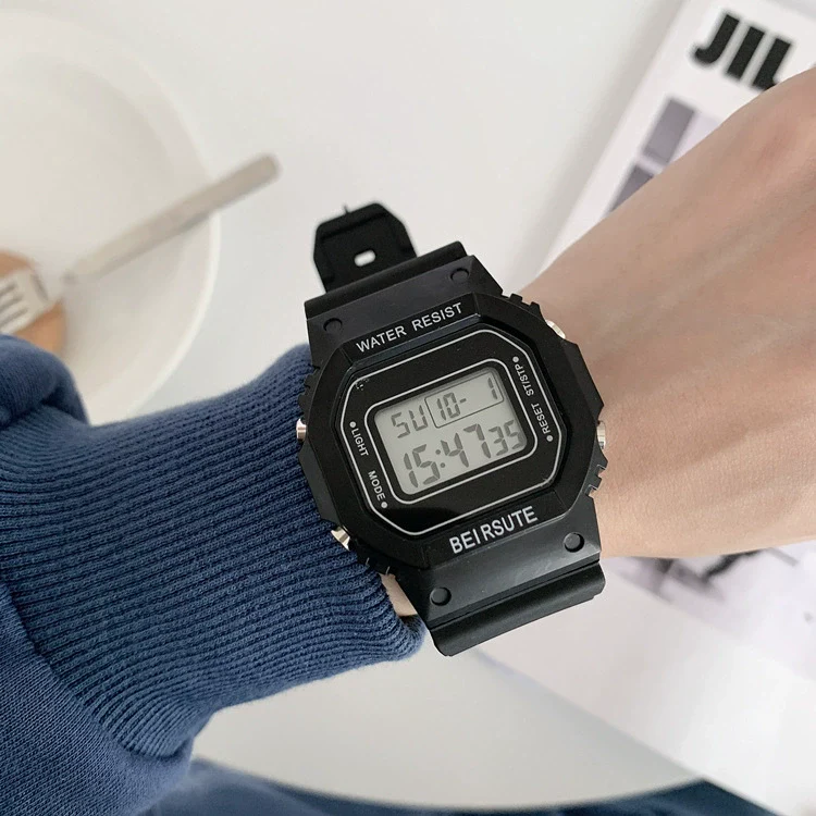Leisure Plastic And Silicone Square Couple Electronic Watch Multifunctional Luminous Digital - Image 6