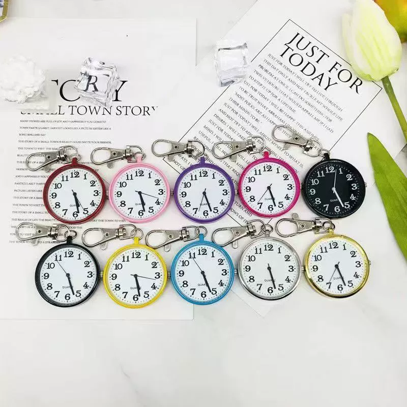 Leisure Plastic Pocket Keychain Watch With Round Dial And Spiral Crown For Students And Nurses