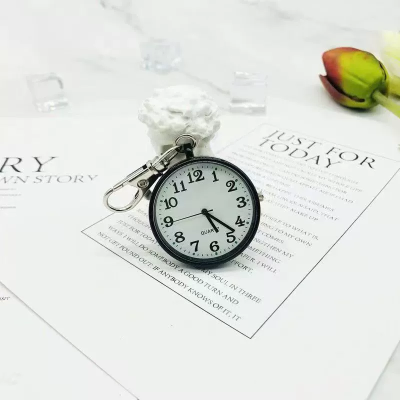 Leisure Plastic Pocket Keychain Watch With Round Dial And Spiral Crown For Students And Nurses - Image 4