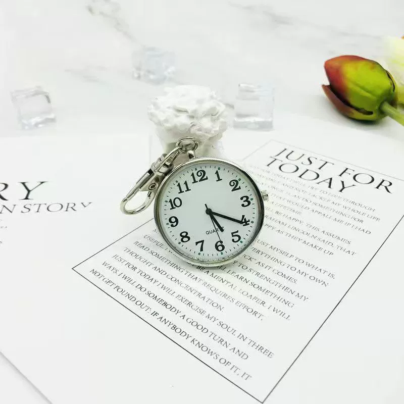 Leisure Plastic Pocket Keychain Watch With Round Dial And Spiral Crown For Students And Nurses - Image 5