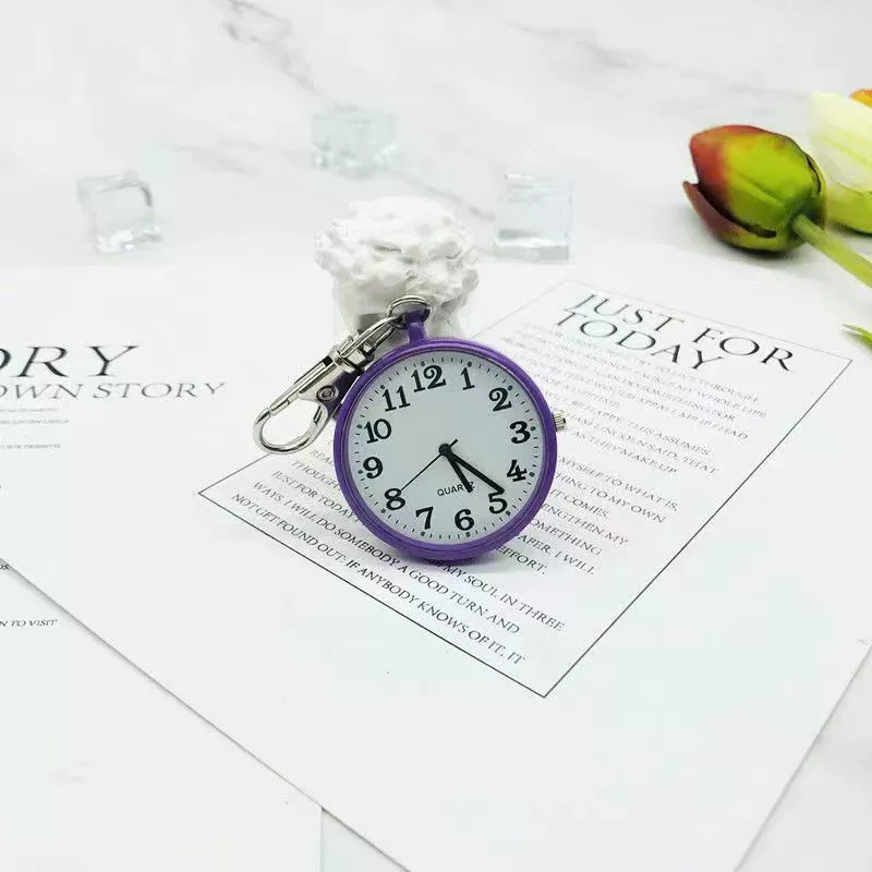 Leisure Plastic Pocket Keychain Watch With Round Dial And Spiral Crown For Students And Nurses - Image 6