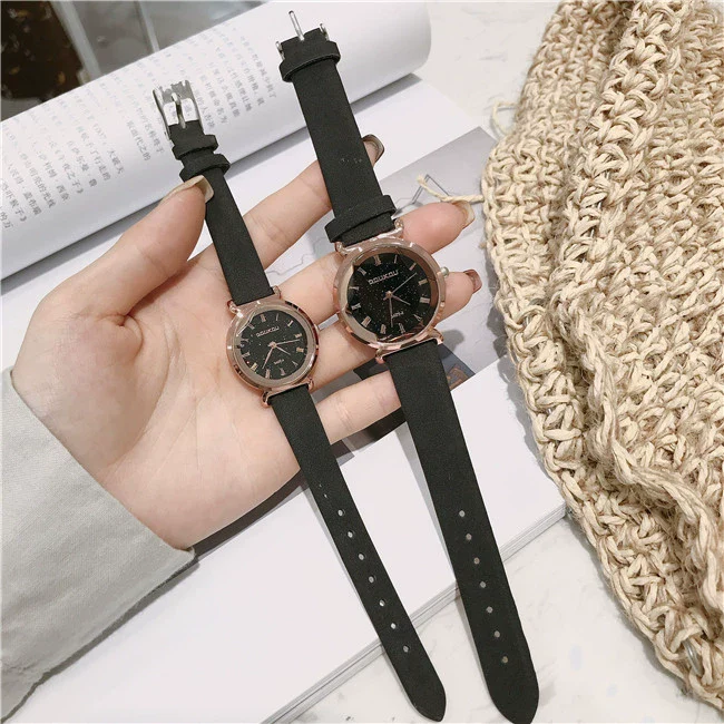 Leisure Retro Allmatch Couple Watch Alloy Case Imitation Leather Strap Stainless Steel Clasp Round Dial Ordinary Glass Mirror - Image 6