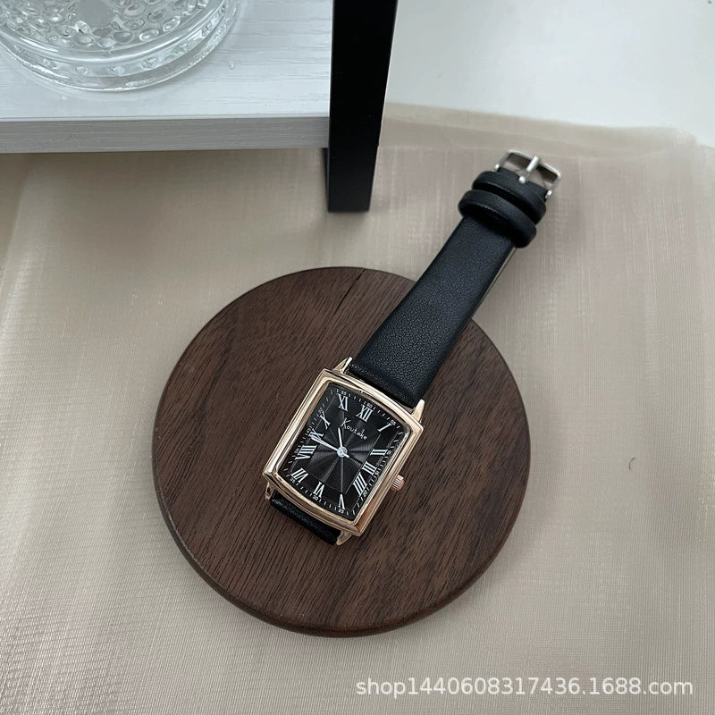Leisure Square Alloy Case Ordinary Glass Mirror Couple's Watch With Roman Scale For Autumn And Winter - Image 6