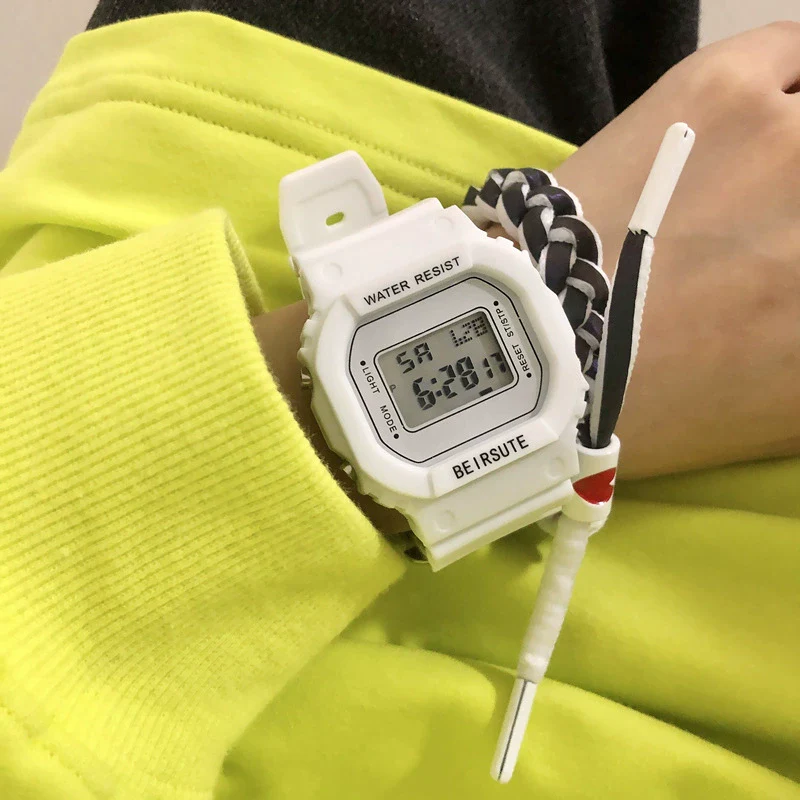 Leisure Square Electronic Watch Rubber Case Silicone Strap Stainless Steel Clasp Plastic Mirror - Image 3