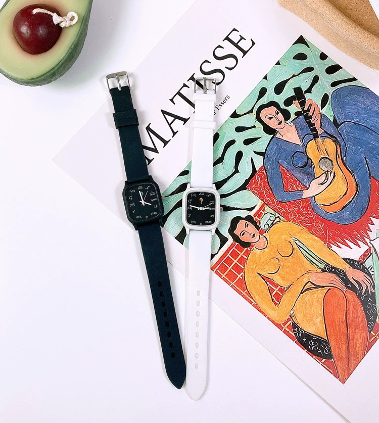 Leisure Style Square Alloy And Silicone Watch For Male And Female Students - Image 3