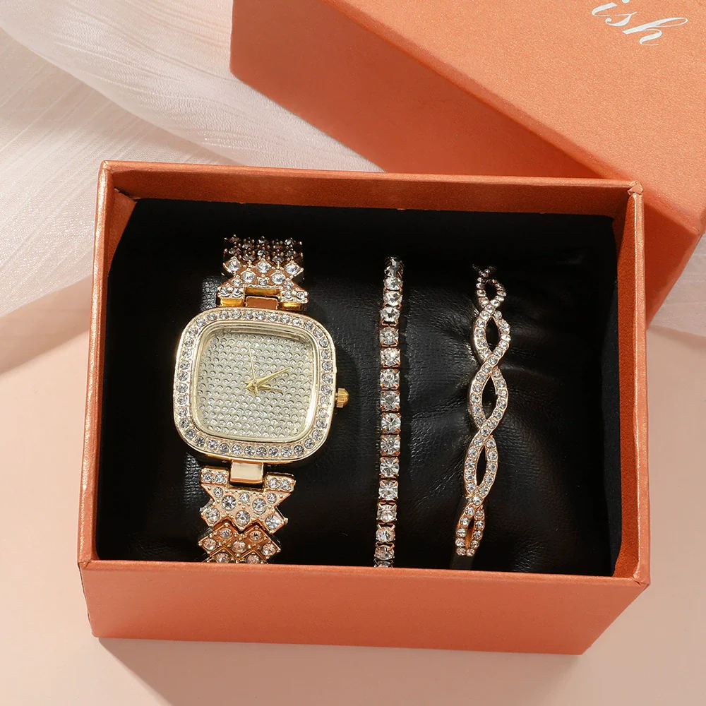 Leisure Women's Alloy Bracelet Watch With Square Dial And Diamond Star Design - Image 2
