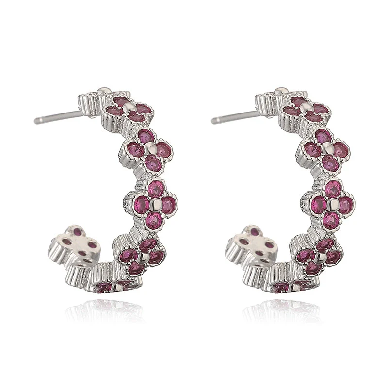 Light Luxury Copper Fourleaf Clover Flower Petal Earrings Inlaid Zircon For Women - Image 10