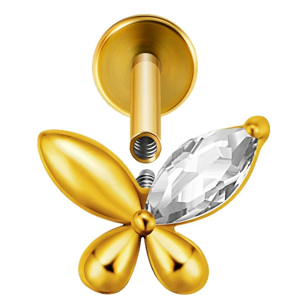 Lip Nail Piercing Earrings Stainless Steel Heart Shape Gold Electroplated - Image 5