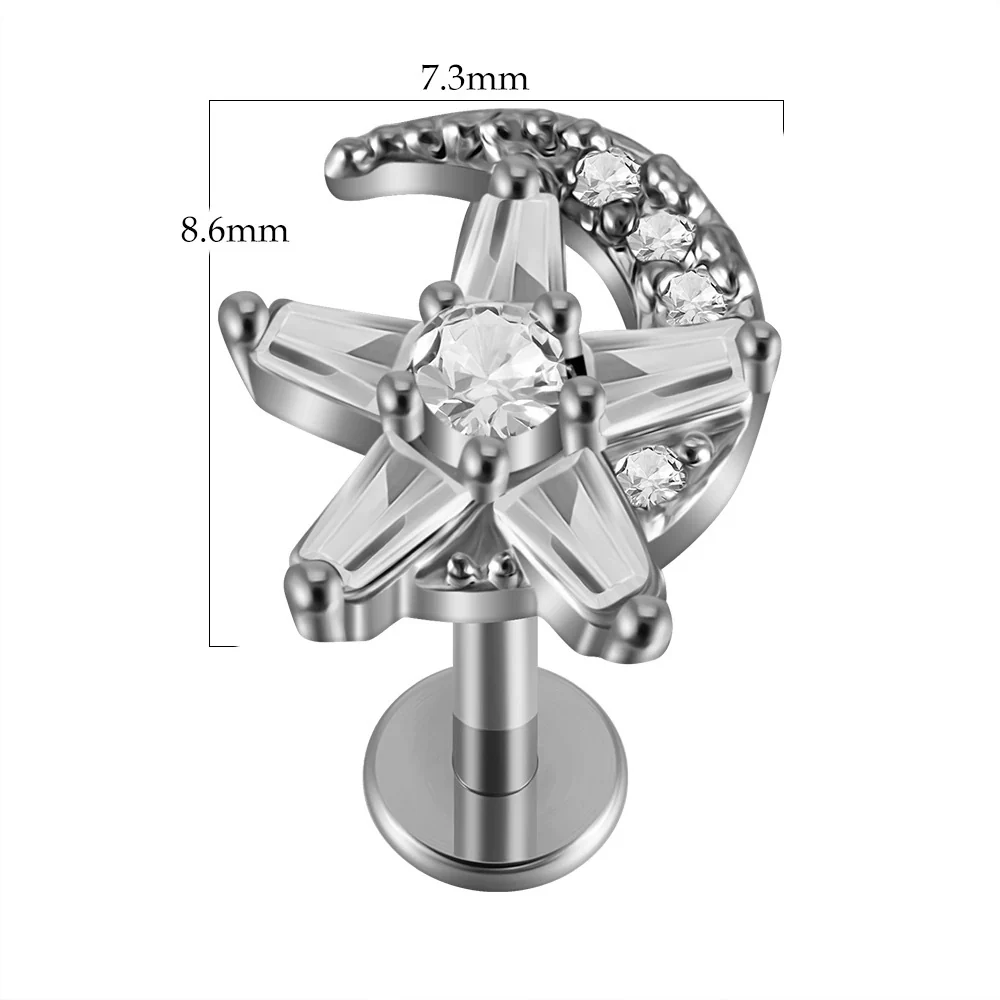 Lip Nail Piercing Earrings Stainless Steel Zircon Heart Shape - Image 29