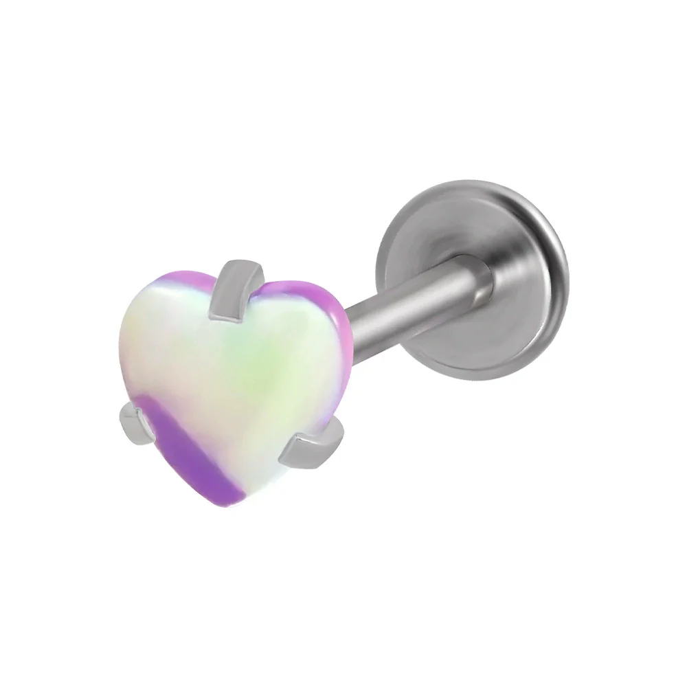 Lip Ring Stainless Steel Heartshaped Glitter Film Stone Oil Process Dark Love Pink And Blue - Image 4