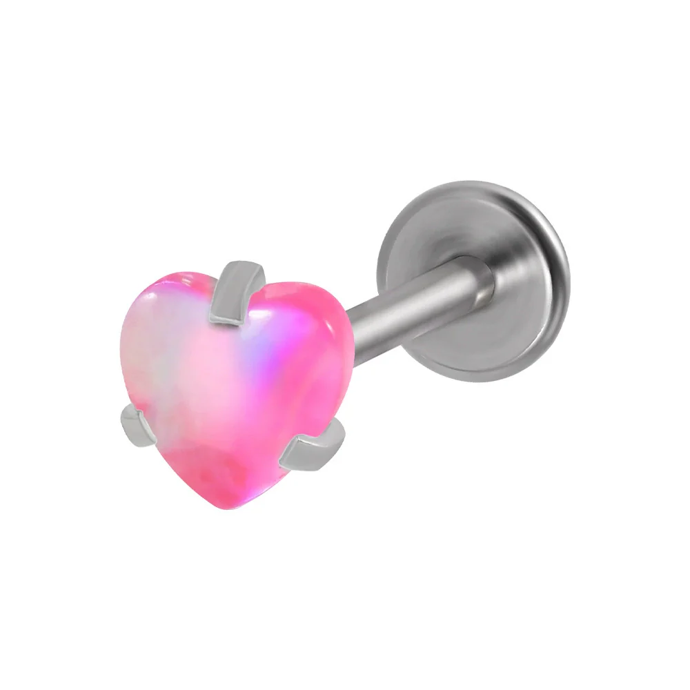 Lip Ring Stainless Steel Heartshaped Glitter Film Stone Oil Process Dark Love Pink And Blue - Image 6