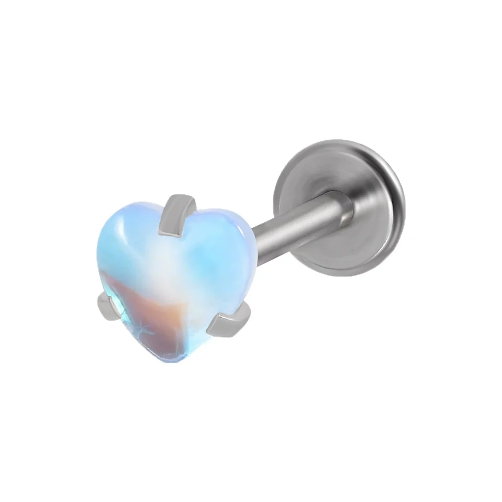 Lip Ring Stainless Steel Heartshaped Glitter Film Stone Oil Process Dark Love Pink And Blue - Image 7
