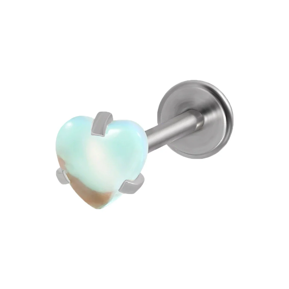 Lip Ring Stainless Steel Heartshaped Glitter Film Stone Oil Process Dark Love Pink And Blue - Image 8