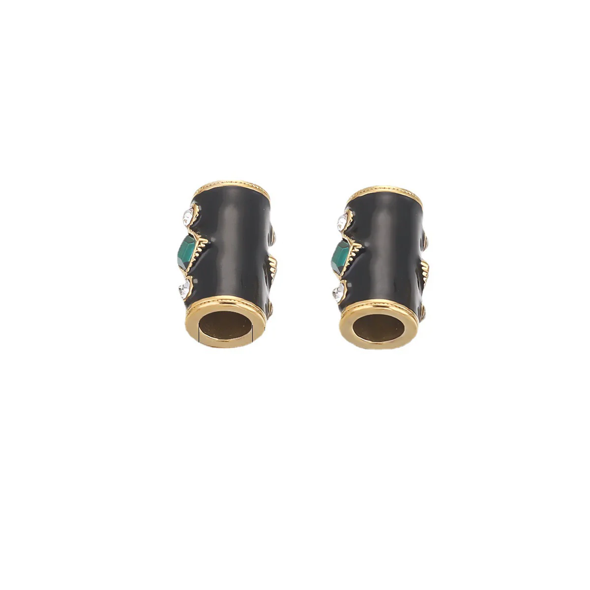 Loose Beads Stainless Steel Natural Stone Doublesided Enamel Oil Eye 18K Gold Vacuum Plated Eight Eyes Drum Beads - Image 5