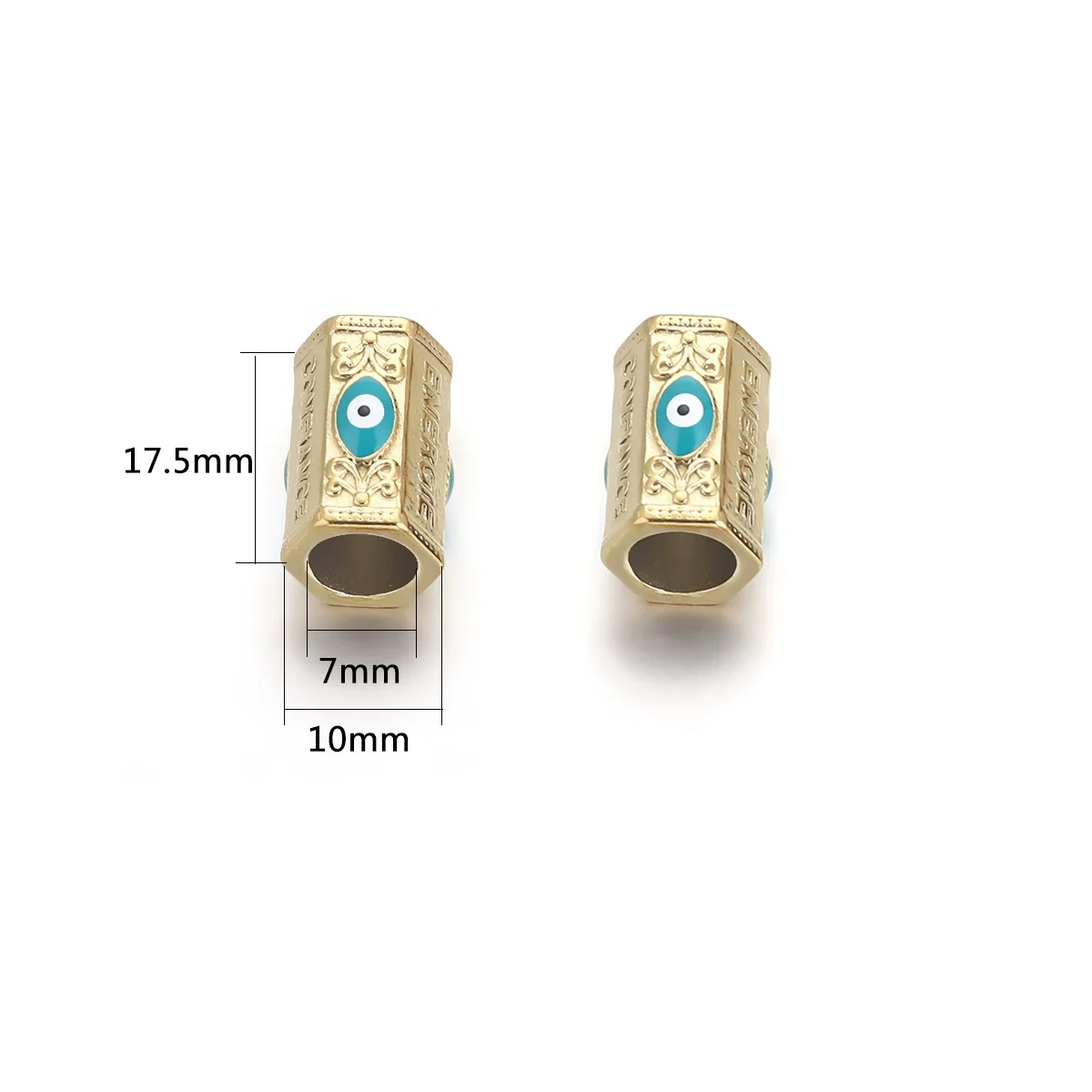 Loose Beads Stainless Steel Natural Stone Doublesided Enamel Oil Eye 18K Gold Vacuum Plated Eight Eyes Drum Beads - Image 9