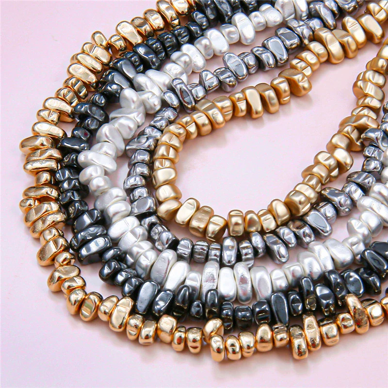 Loose Handmade Diy Black Stone Beads For Bracelet Necklace Ear Accessories Irregular Shaped Electroplated - Image 3