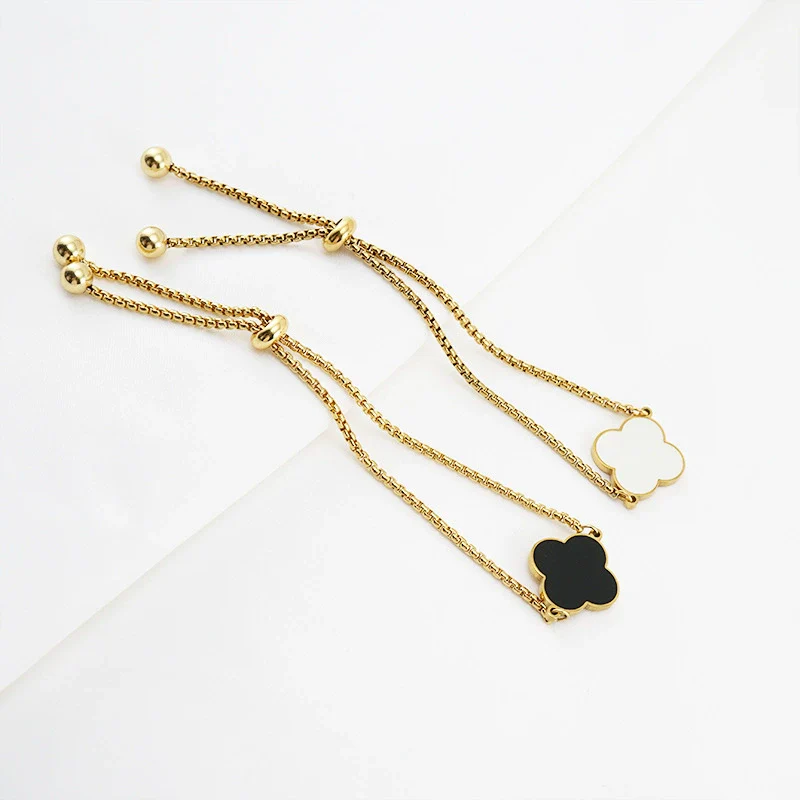 Lucky Fourleaf Clover 316L Stainless Steel Women's Fashion Allmatch 18K Gold Plated Bracelet - Image 2