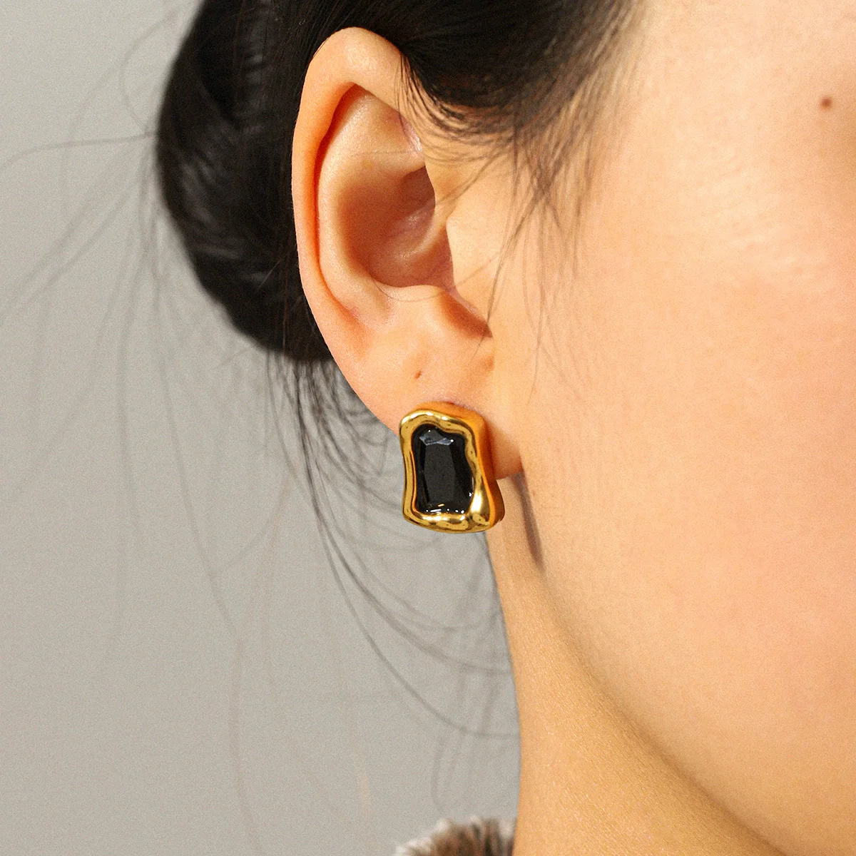 Luxury Electroplated Geometric Stainless Steel Earrings With Zircon Studs For Women - Image 2