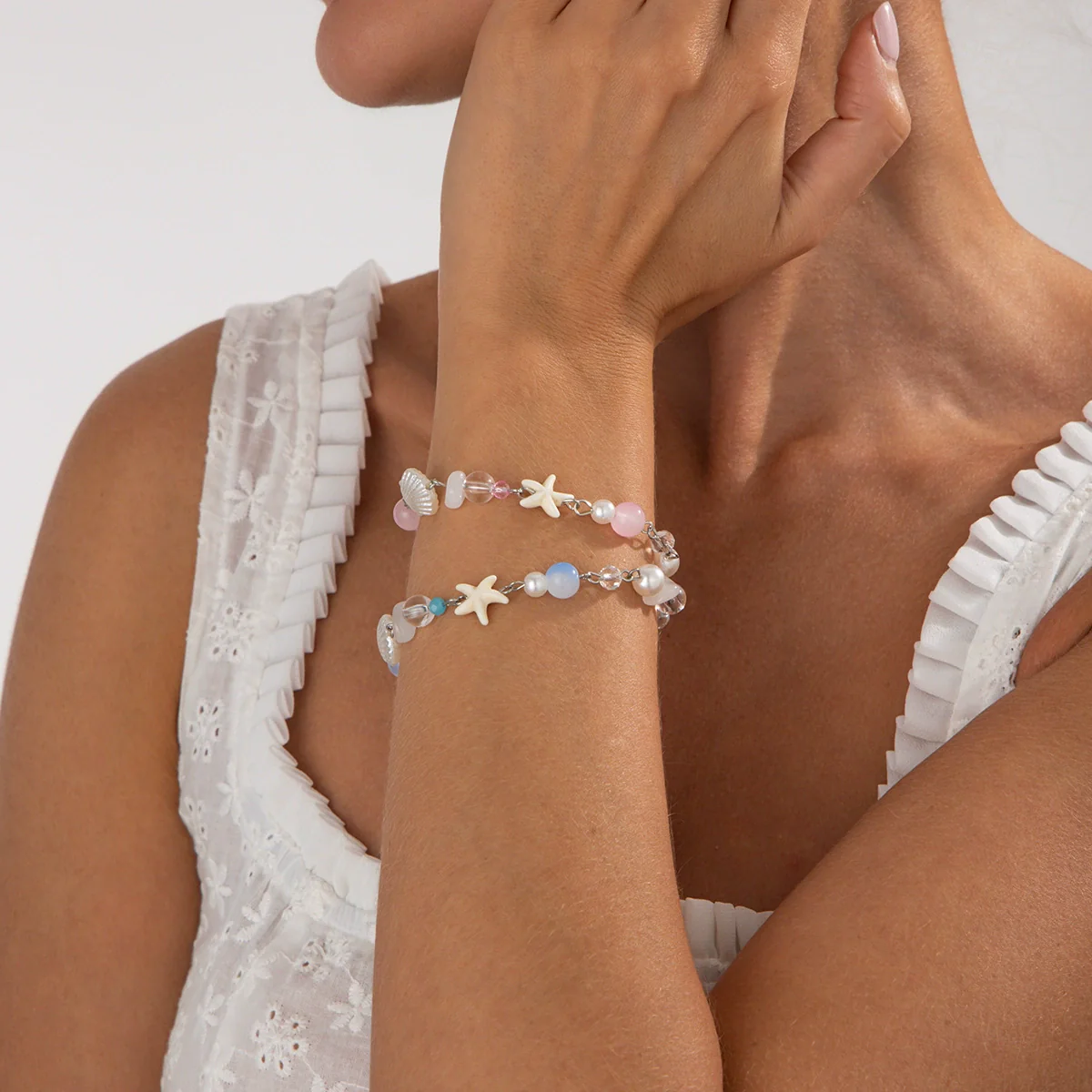 Marine Holiday Starfish Shell Acrylic Geometric Beaded Handmade Women's Bracelet - Image 3
