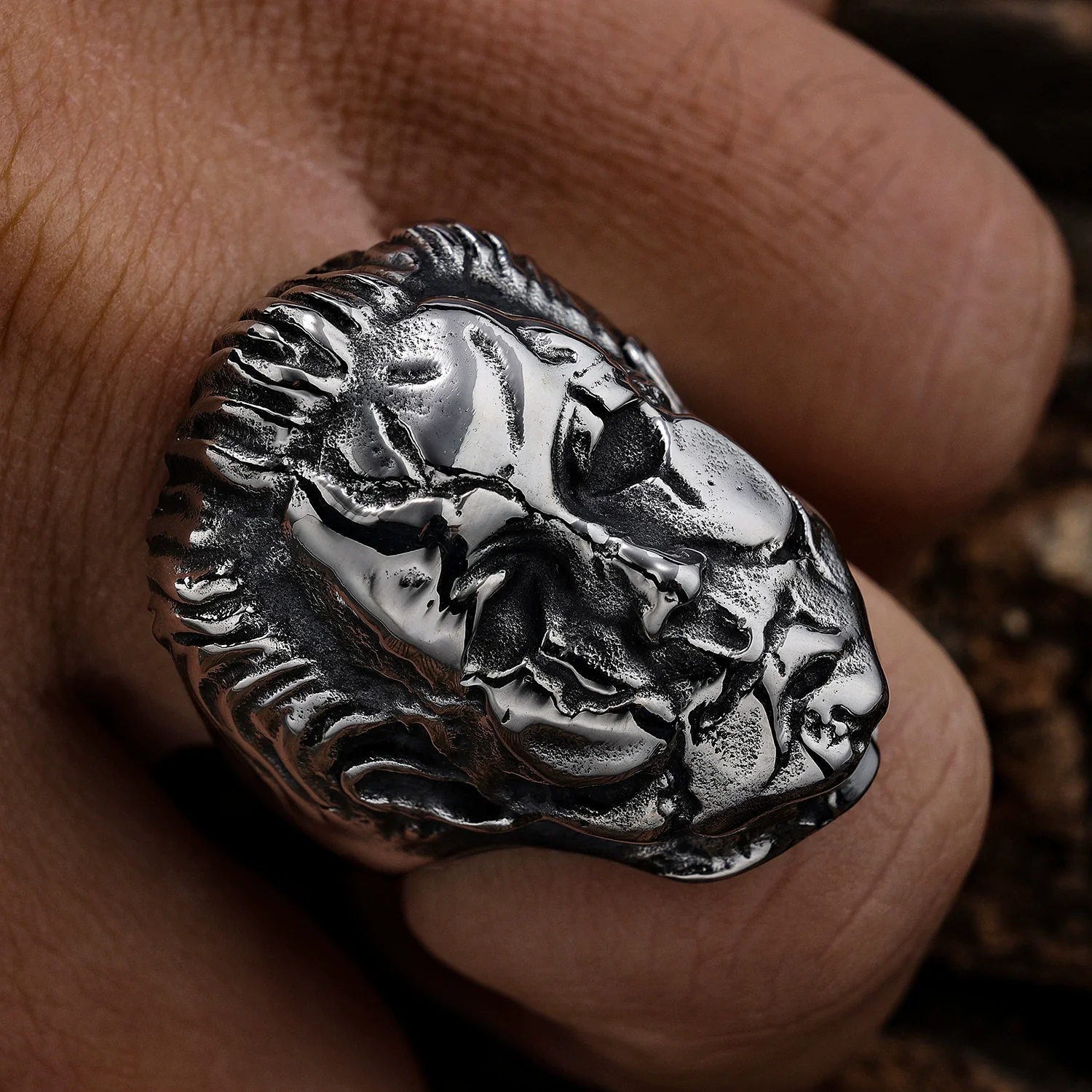 Men Vintage Stainless Steel Skull Ring Seiko Design