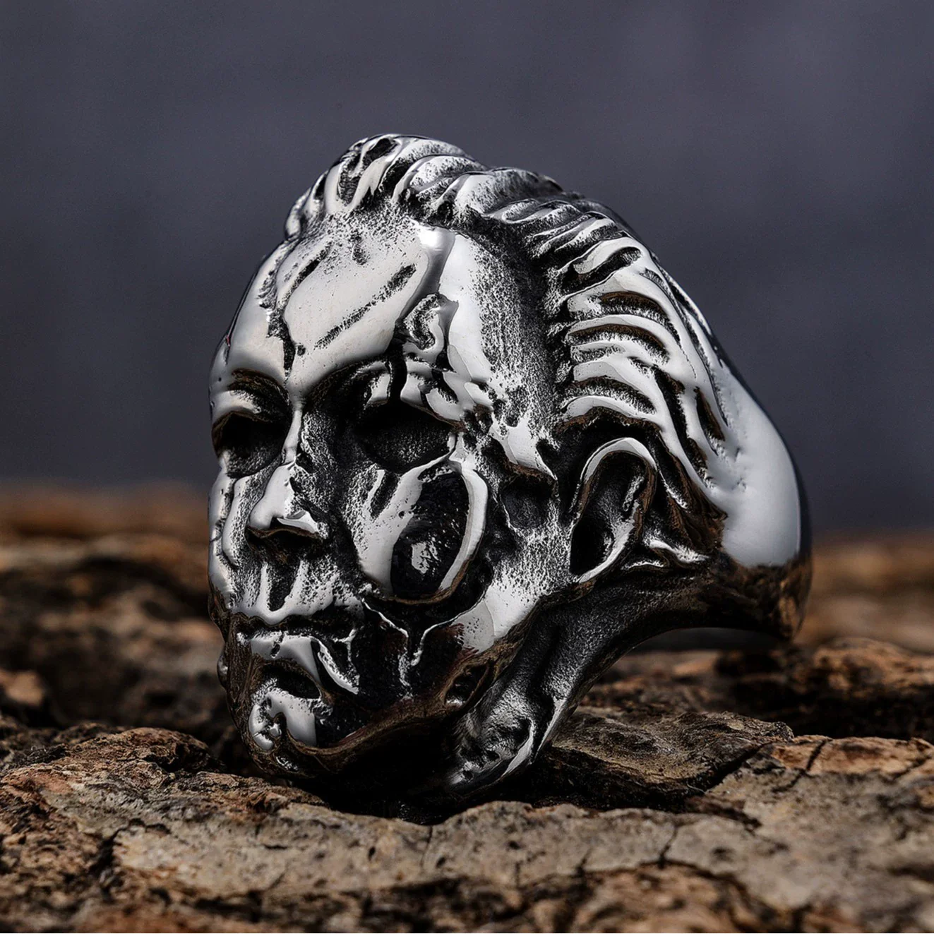 Men Vintage Stainless Steel Skull Ring Seiko Design - Image 3