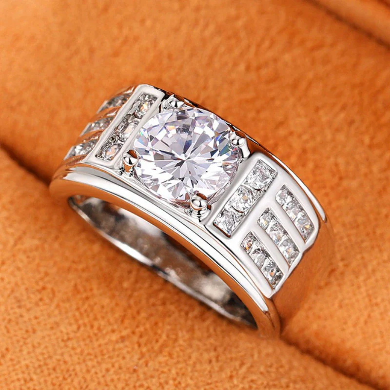 Men's Aggressive Copper Ring With Imitation Moissanite And Geometric Style - Image 2