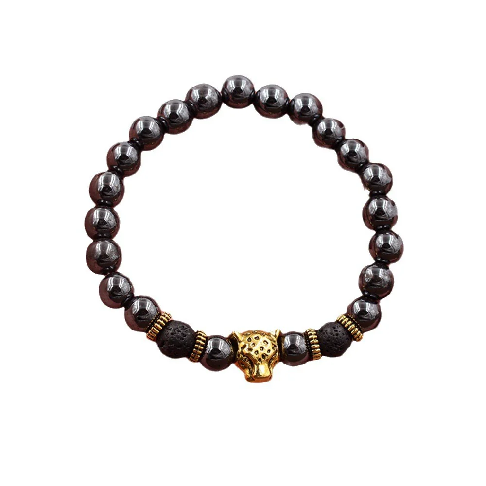 Men's Alloy And Blackstone Handmade Animals And Zodiac Style Bracelet With Lion Head Leopard Head Crown Owl Helmet Spacer And Volcanic Stone - Image 5