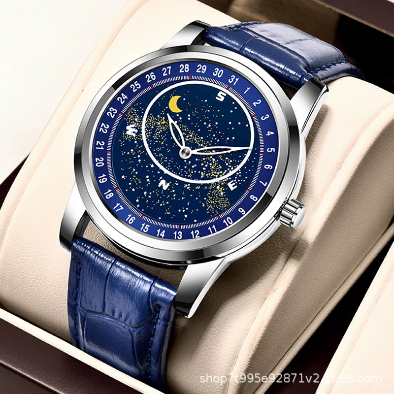 Men's Alloy And Genuine Leather Quartz Casual Watch With Round Dial Mineral Strengthened Glass Mirror And Stainless Steel Clasp