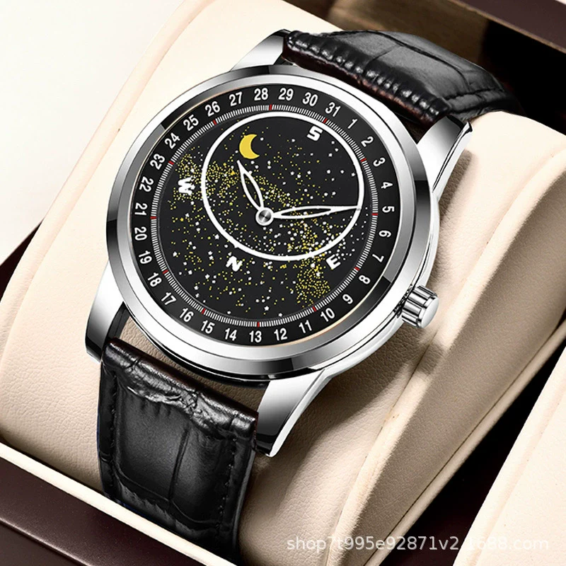 Men's Alloy And Genuine Leather Quartz Casual Watch With Round Dial Mineral Strengthened Glass Mirror And Stainless Steel Clasp - Image 2