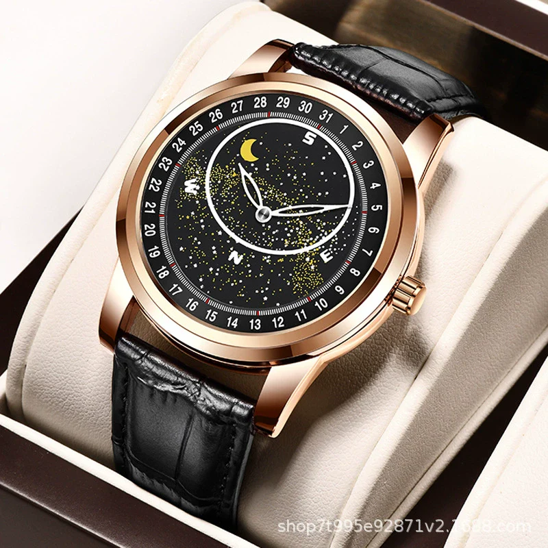 Men's Alloy And Genuine Leather Quartz Casual Watch With Round Dial Mineral Strengthened Glass Mirror And Stainless Steel Clasp - Image 4
