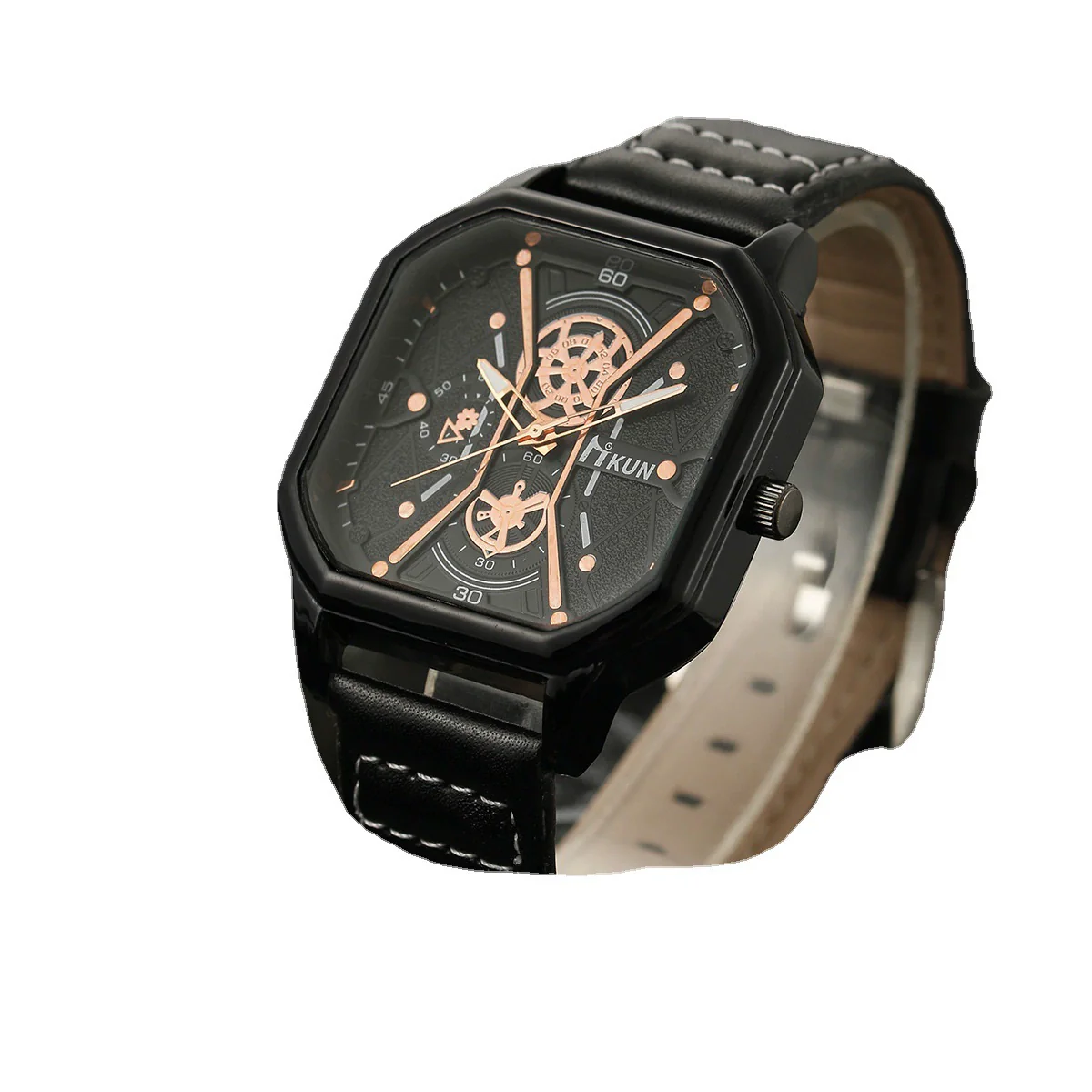 Men's Alloy And Imitation Leather Square Double Layer Shell Sports Casual Bracelet Set Quartz Watch - Image 5
