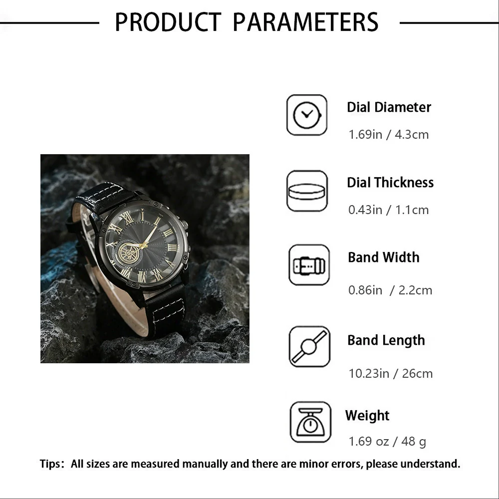 Men's Alloy And Imitation Leather Wings Bracelet Set With Round Dial Quartz Watch Simple Sports Style - Image 4