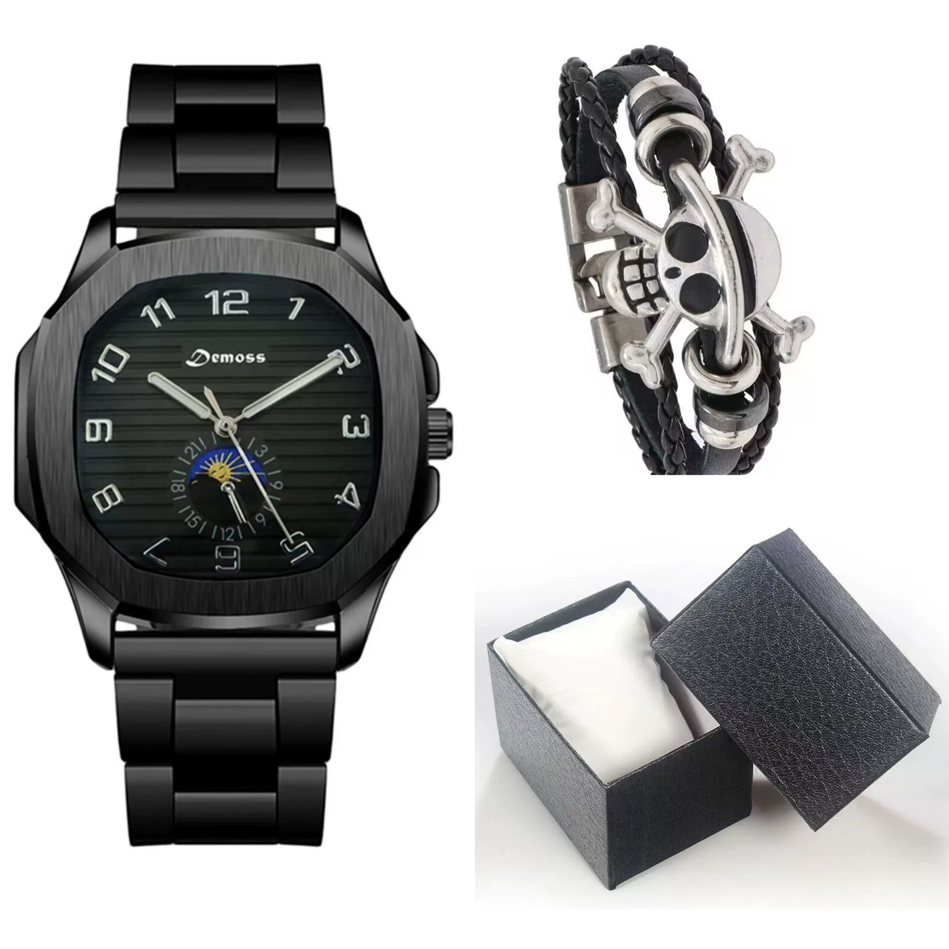 Men's Alloy And Pu Band Digital Quartz Watch With Skull Head Design And Round Dial - Image 3