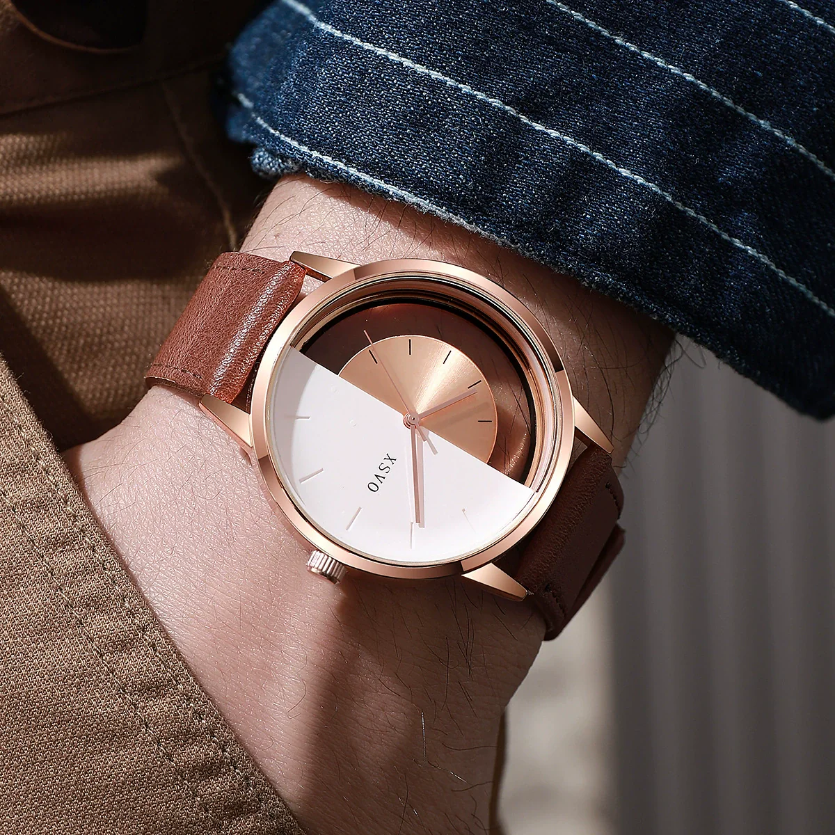 Men's Alloy And Pu Watch With Hollow Design And Round Shape - Image 8