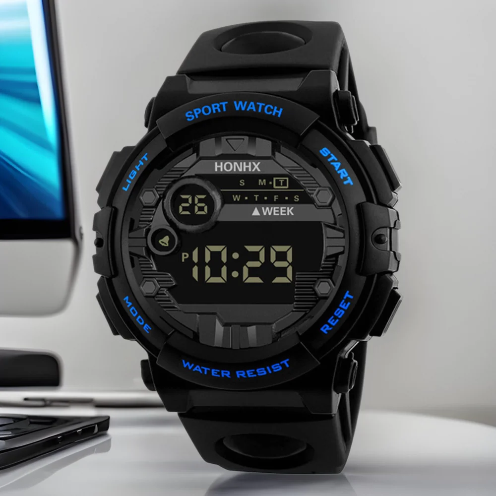 Men's Alloy And Rubber Electronic Sports Watch With Round Dial