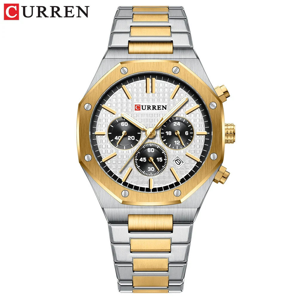 Men's Alloy And Stainless Steel Business Round Dial Quartz Chronograph Watch With Printed Logo - Image 7