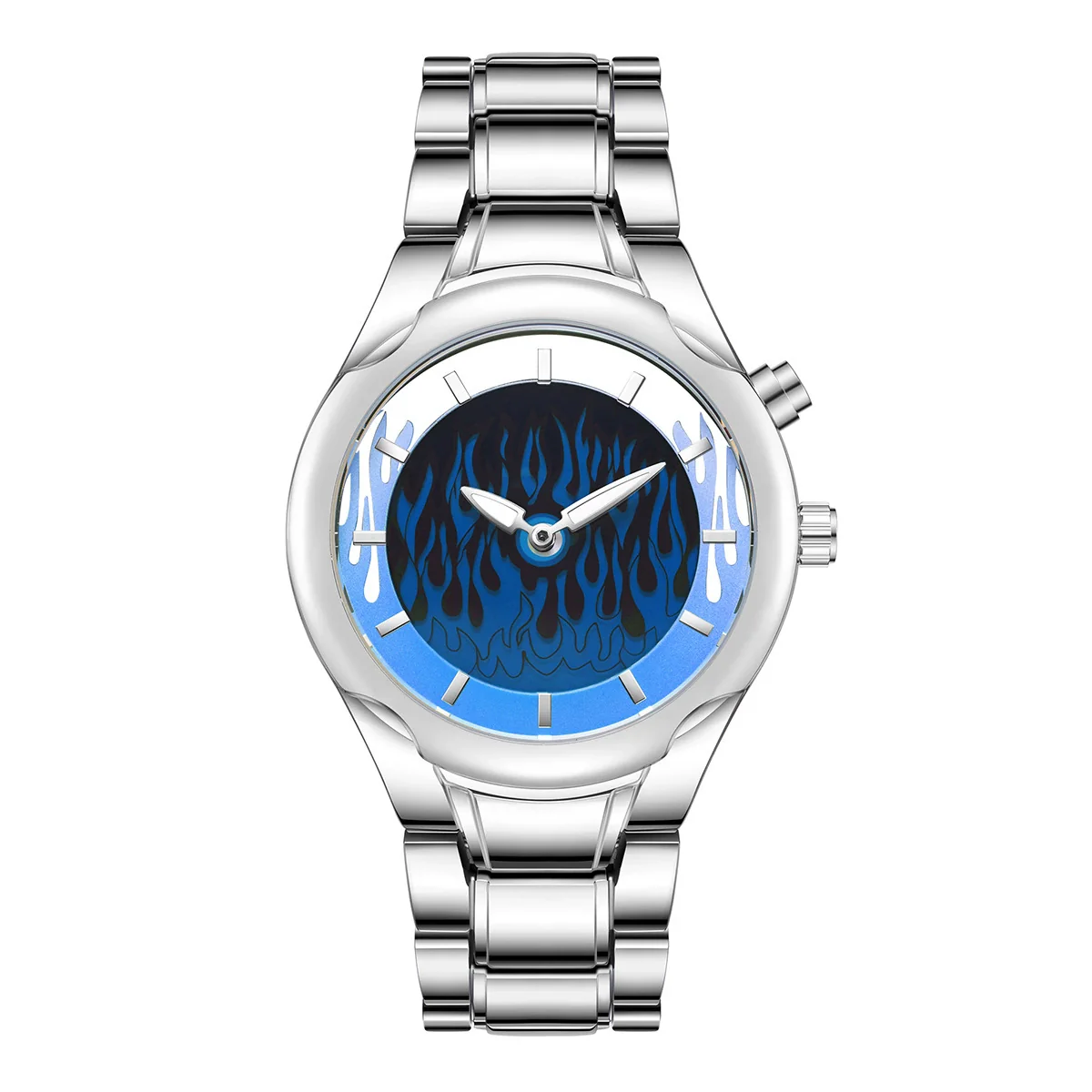Men's Alloy And Stainless Steel Round Dial Waterproof Quartz Watch Retro Creative Dynamic Flame Design - Image 3
