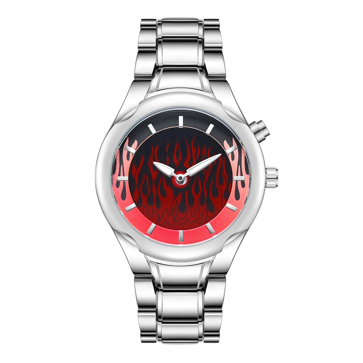 Men's Alloy And Stainless Steel Round Dial Waterproof Quartz Watch Retro Creative Dynamic Flame Design - Image 7
