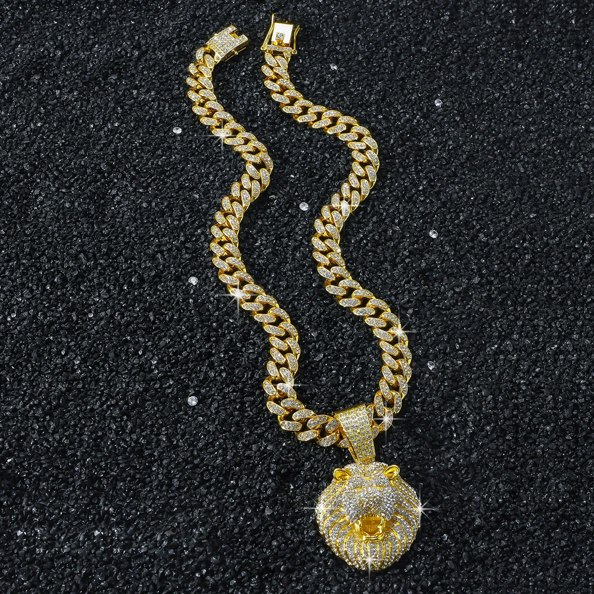 Men's Alloy Animal Lion Head Geometric Pattern Cuban Chain Pendant Necklace With Electroplating - Image 6