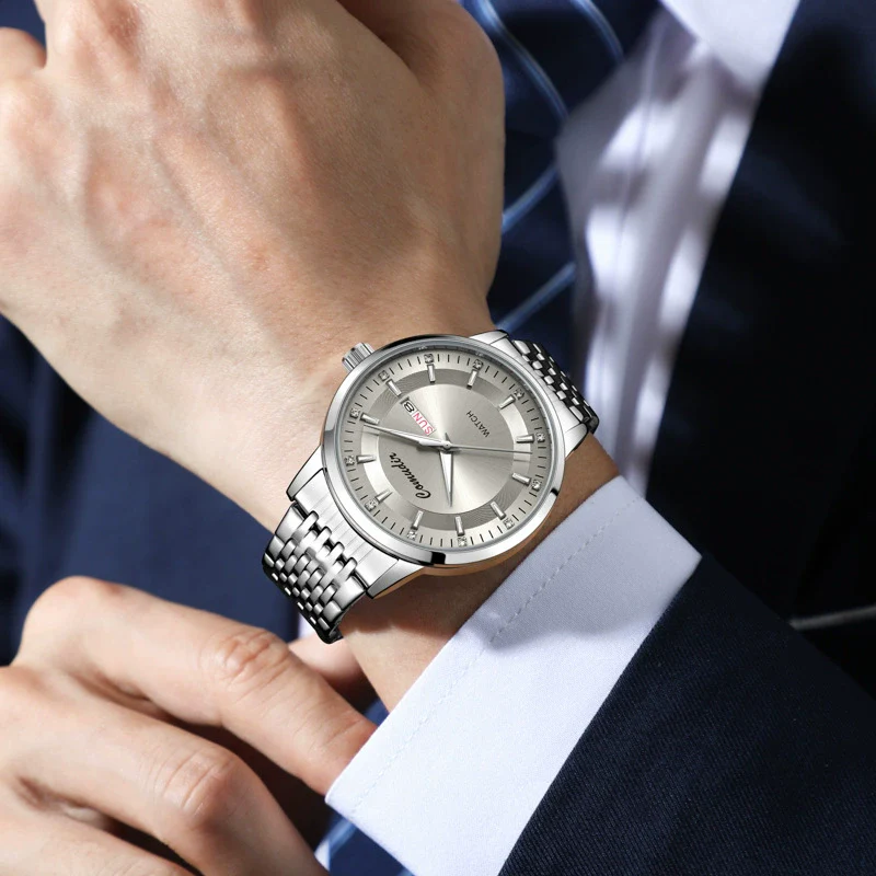 Men's Alloy Automatic Imitation Mechanical Round Business Style Waterproof Luminous Dual Calendar Watch - Image 2