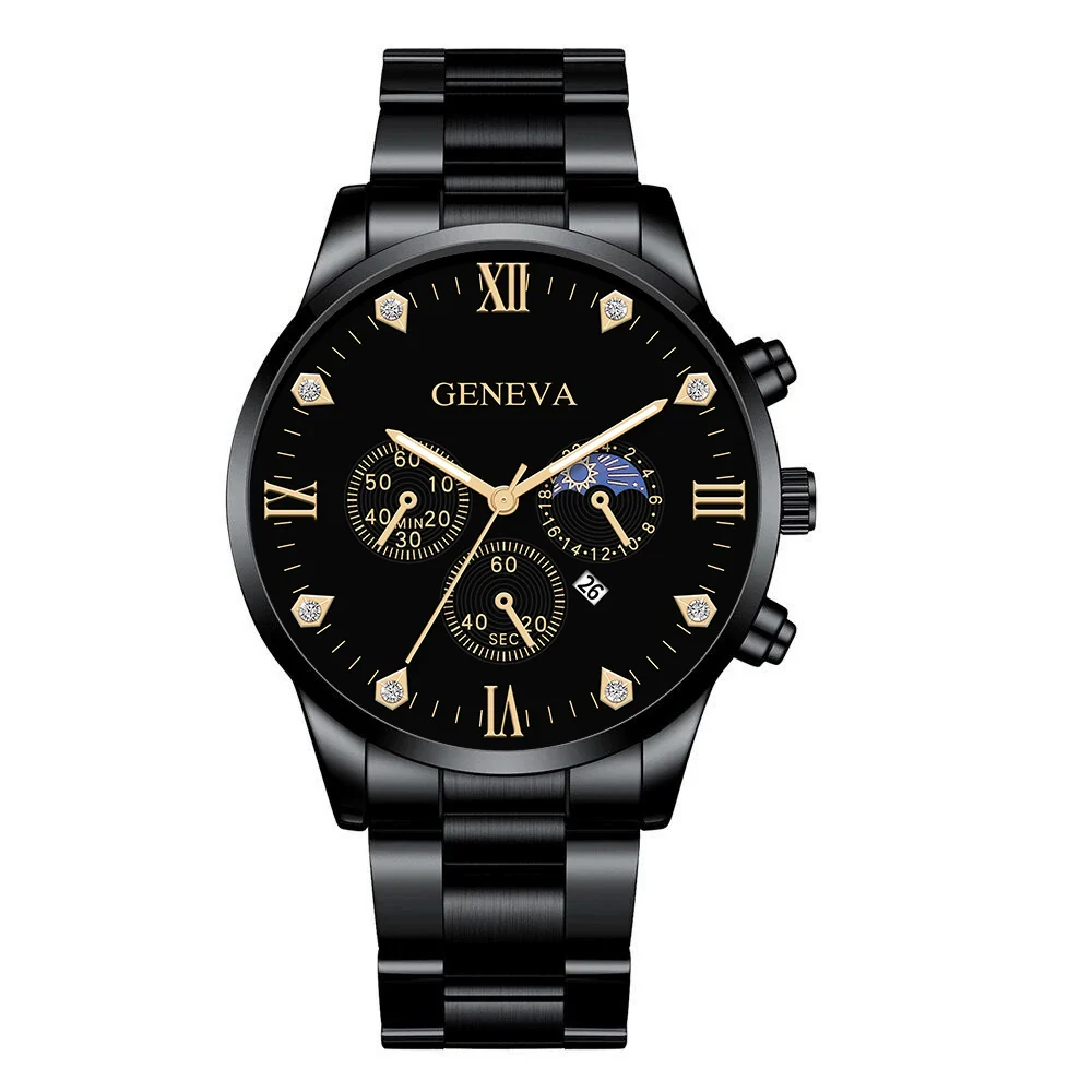 Men's Alloy Band Business Style Round Dial Quartz Watch With Sun Moon And Stars And Roman Numerals - Image 10