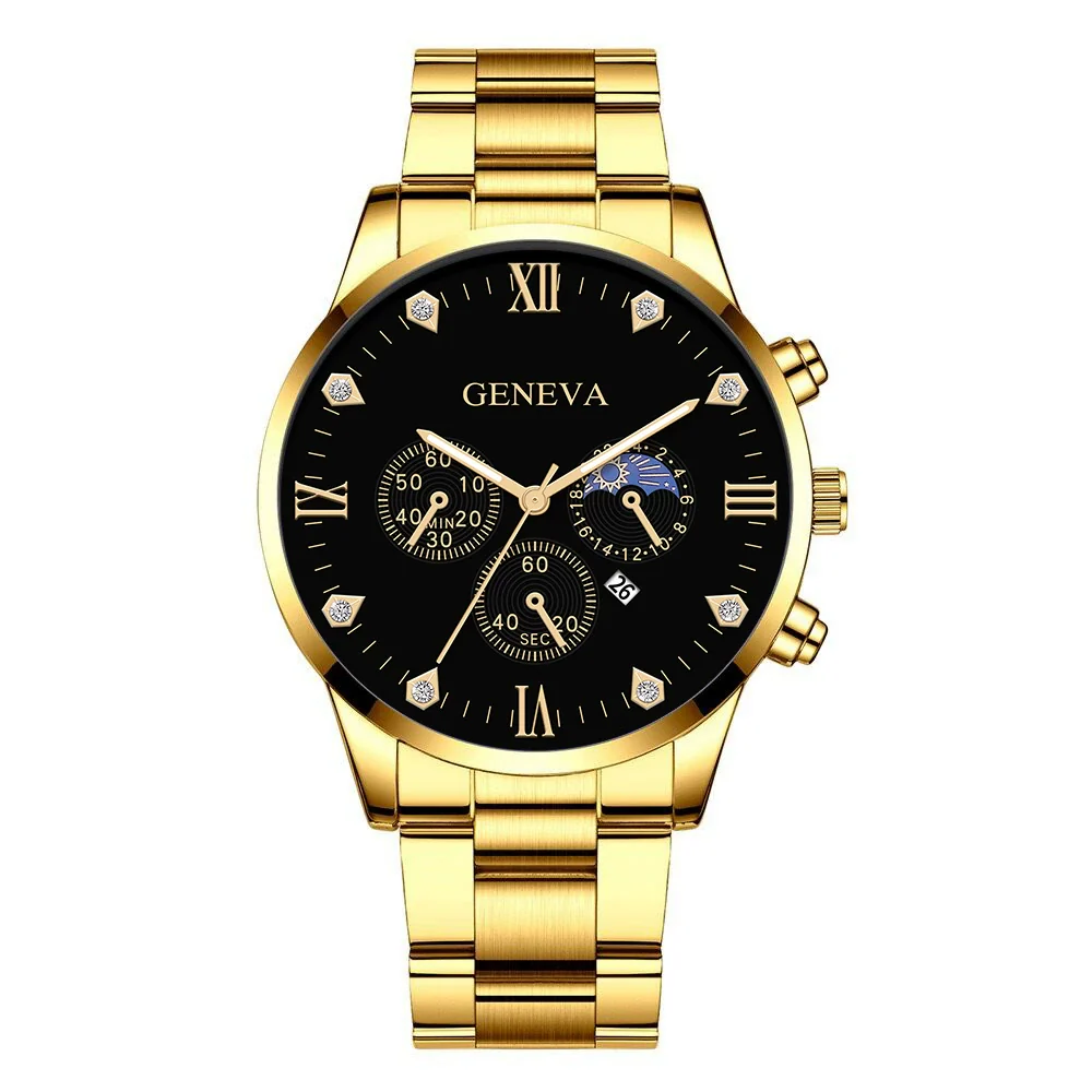 Men's Alloy Band Business Style Round Dial Quartz Watch With Sun Moon And Stars And Roman Numerals - Image 12