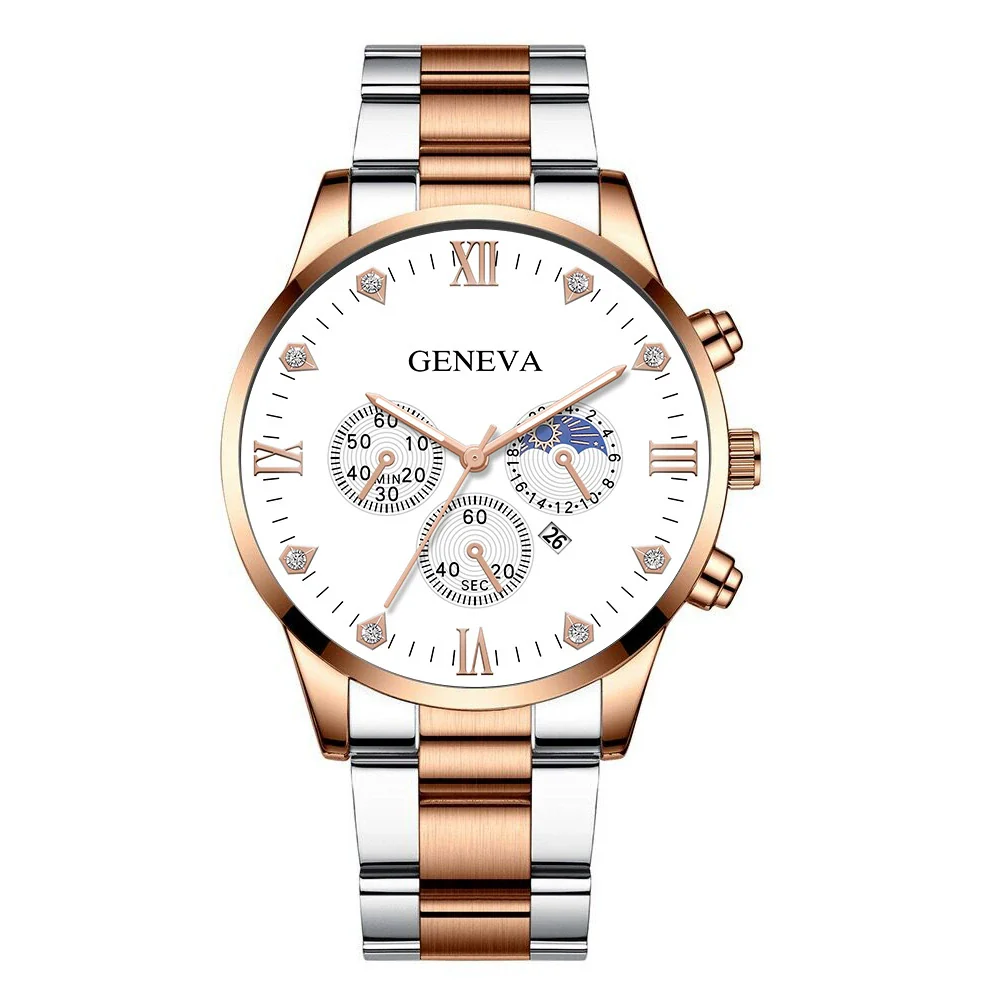 Men's Alloy Band Business Style Round Dial Quartz Watch With Sun Moon And Stars And Roman Numerals - Image 6