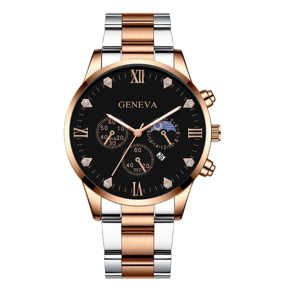 Men's Alloy Band Business Style Round Dial Quartz Watch With Sun Moon And Stars And Roman Numerals - Image 7
